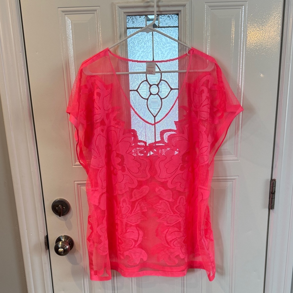 Xhilaration Neon Pink Lace Swim Coverup